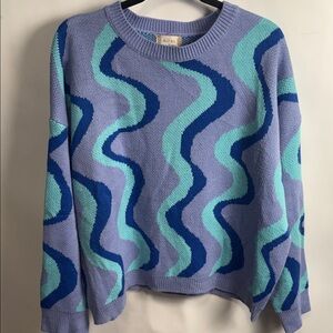 Wavy Crewneck Sweater in Lavender, Aqua & Navy